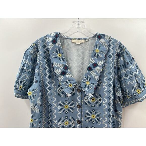 Forever That Girl Women’s Short Sleeve Button Front Blouse Collared Blue Size M - Picture 2 of 8